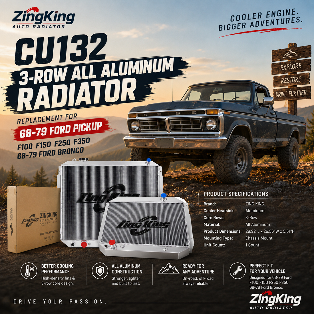 ZingKing CU132 Ford Radiator: The Ultimate Cooling Upgrade for Classic Ford Pickup & Bronco