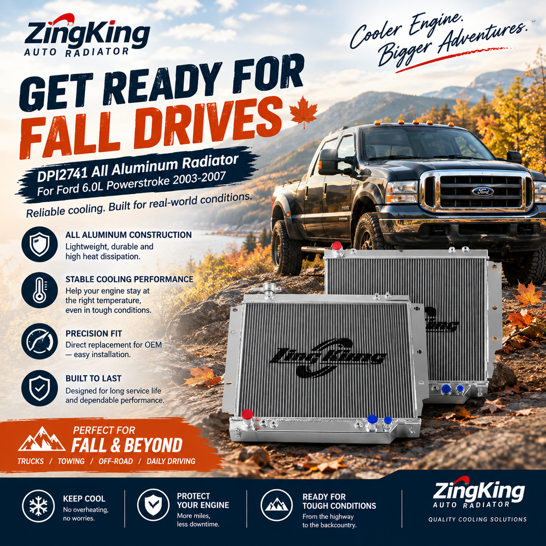 Get Ready for Fall Drives:  DPI2741 All-Aluminum Radiator for Ford 6.0L Powerstroke