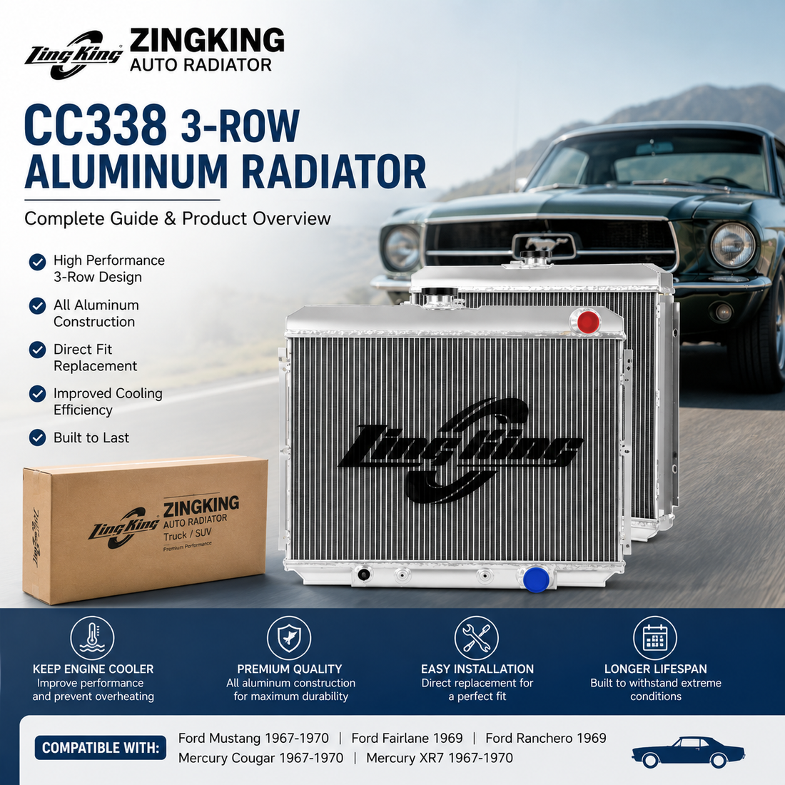 ZingKing CC338 3-Row Aluminum Radiator: The Ultimate Cooling Upgrade for Your Classic Ford & Mercury